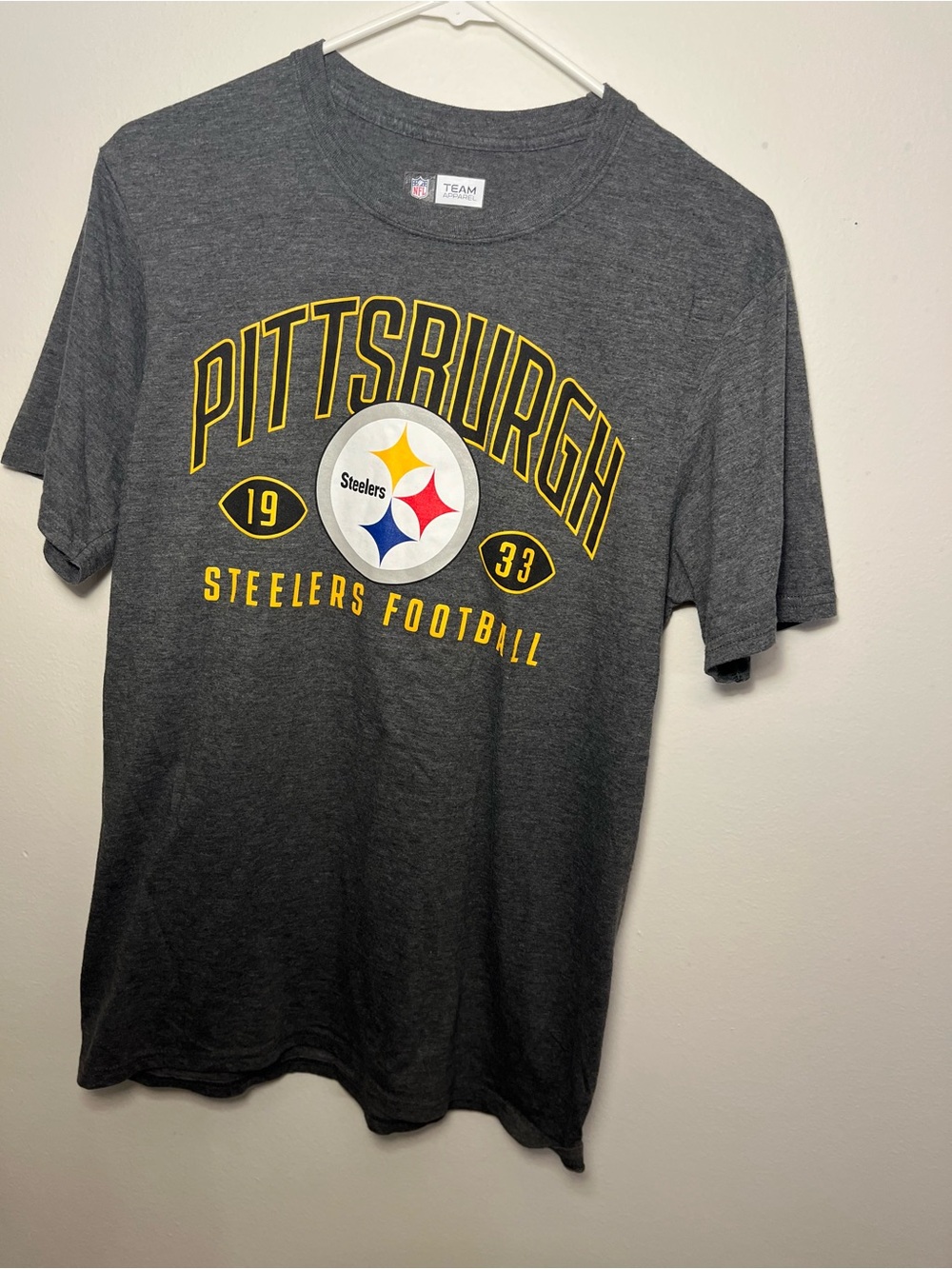 NFL Pittsburgh Steelers Charcoal Gray Short Sleeve Tee with Team Logo